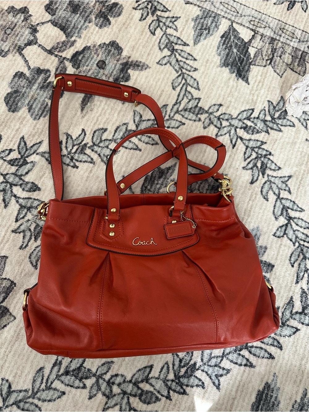 Coach Burnt Orange Leather Shoulder Tote with Gold Hardware
